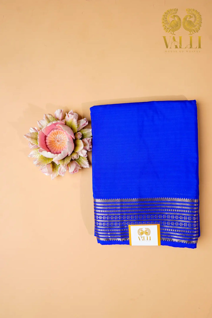 Royal Blue Semi Crepe Silk Saree with potli Zari Border