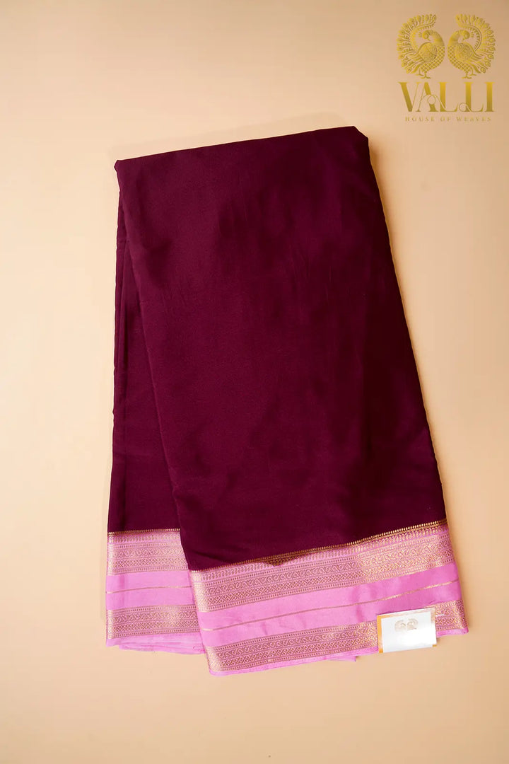 Maroon Semi-Crepe Silk Saree with Baby Pink Pallu & Bentex Border