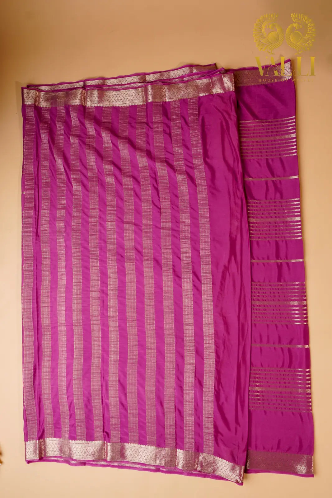 Rani Pink Semi Crepe Silk Saree with Gold Zari Weaves