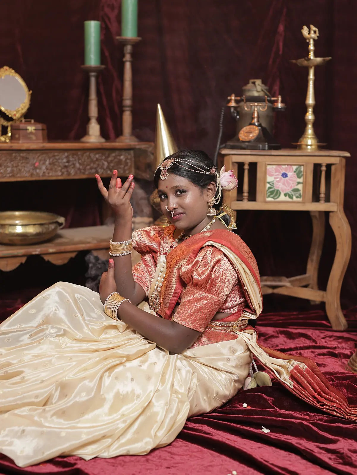 Crimson red and ivory satin banarasi saree
