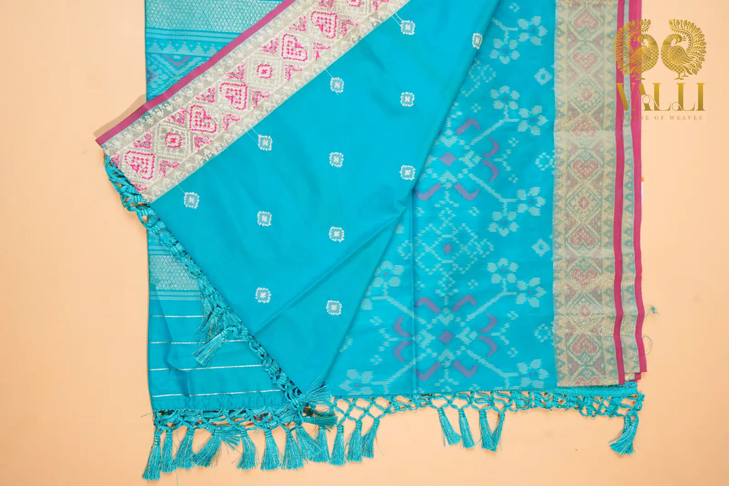 Turquoise Blue Semi Patola Saree