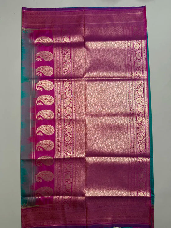 Kanchi soft silk saree peacock green with pink border 