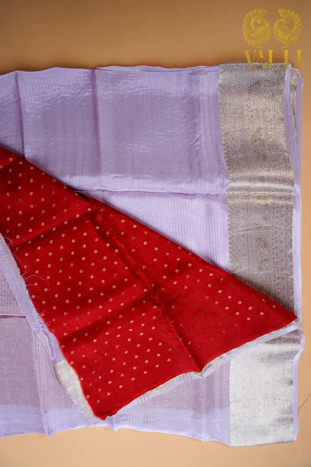 Lilac Mist Chiffon Saree with Contrast Red Blouse