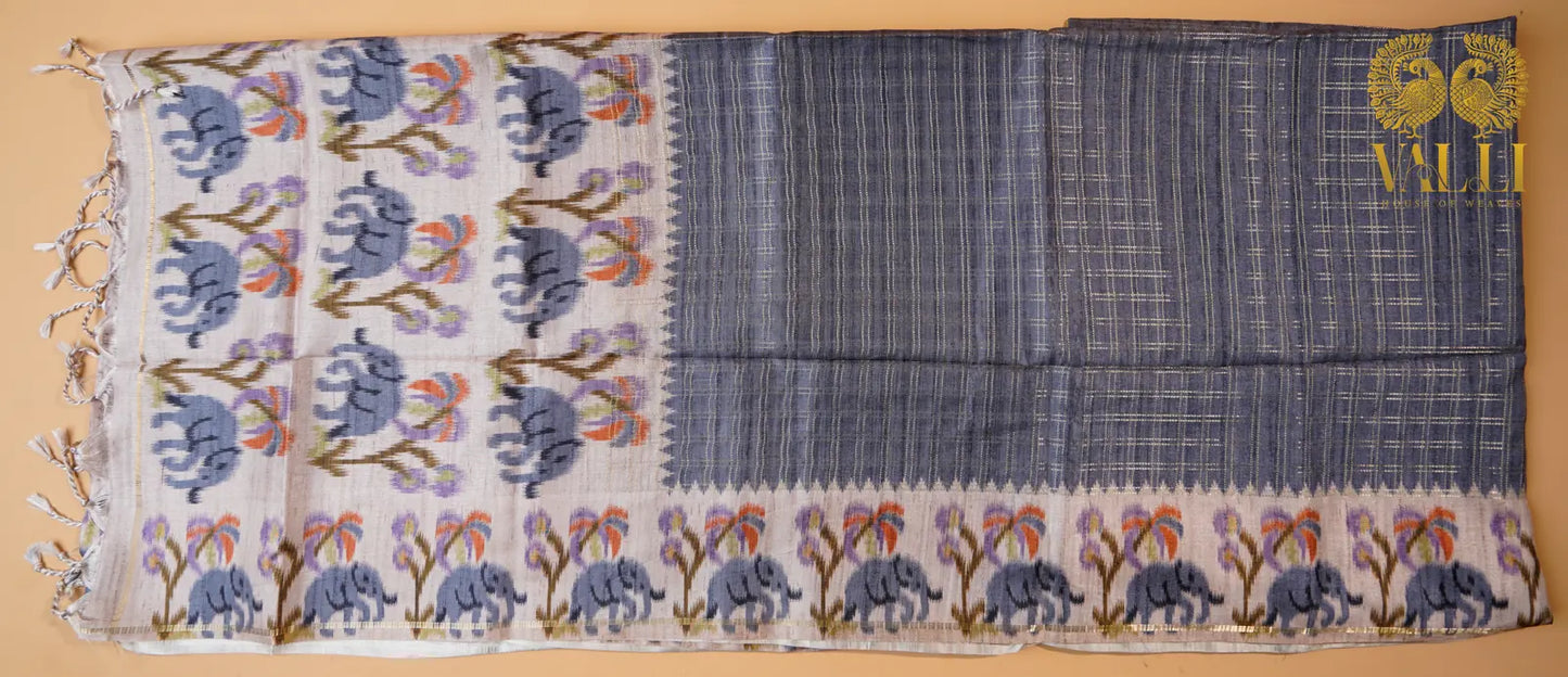Tussar hand paint grey saree