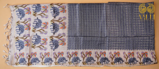 Tussar hand paint grey saree