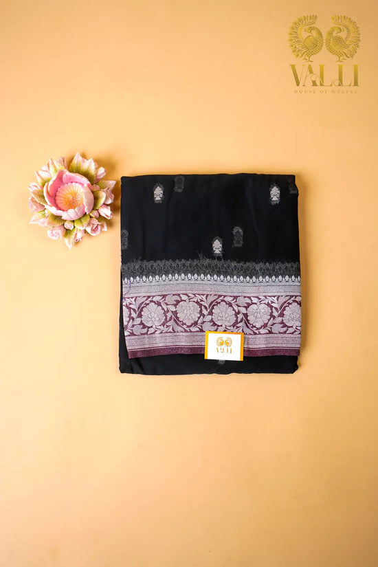 Chiffon saree black +maroon Black 