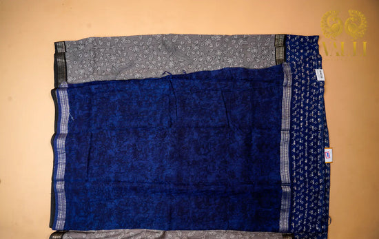 Kalamkari cotton saree grey + blue 