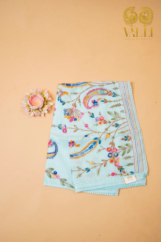 Soft cotton embroidery powder blue 