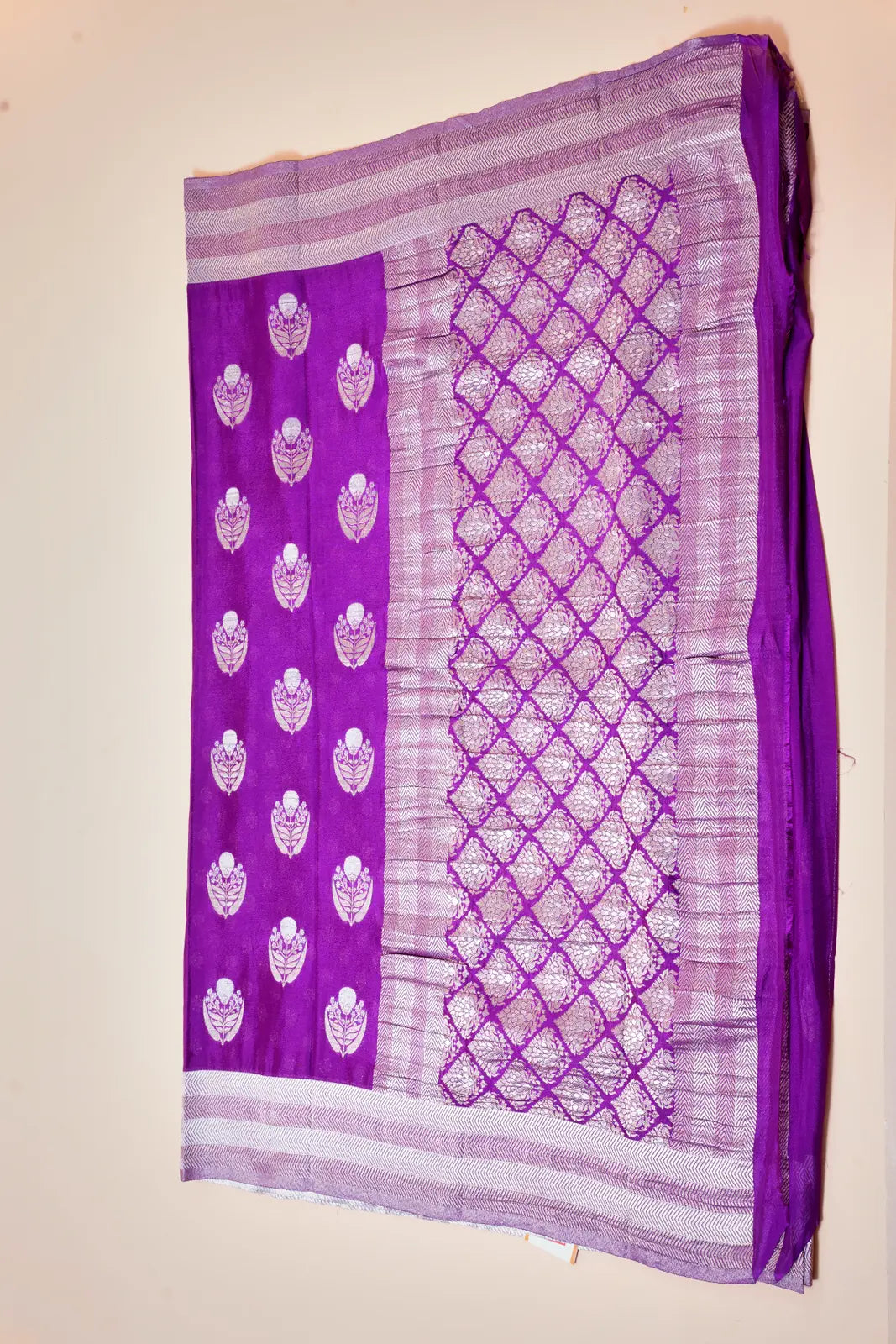 Purple Tissue Silk Saree with Silver Zari Motifs