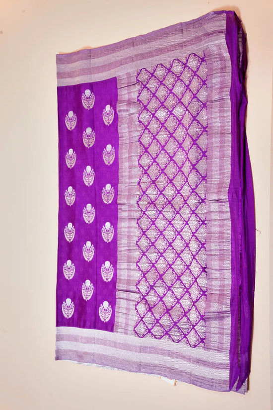 Purple Tissue Silk Saree with Silver Zari Motifs
