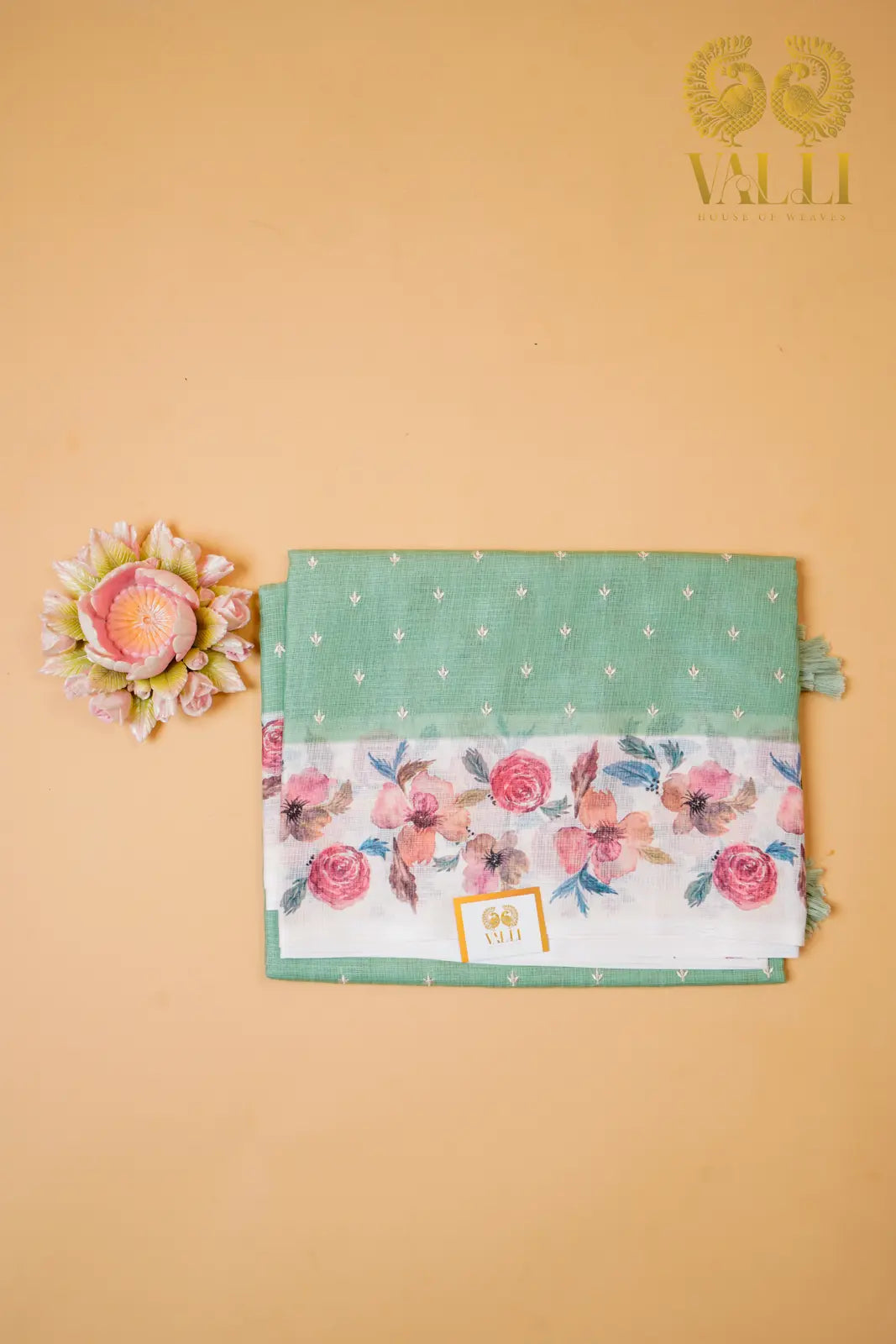 Mint Green Kota Saree with Digital Floral Border
