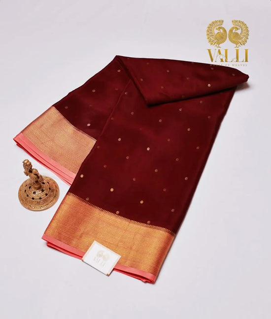 Pure Mysore Crepe Silk Saree Maroon + peach 