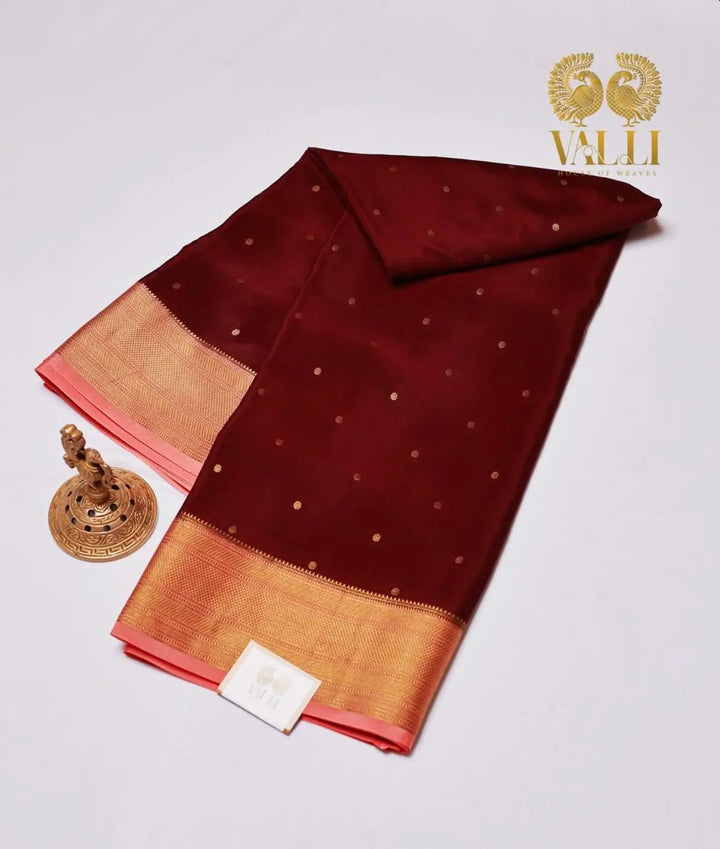 Pure Mysore Crepe Silk Saree Maroon + peach 