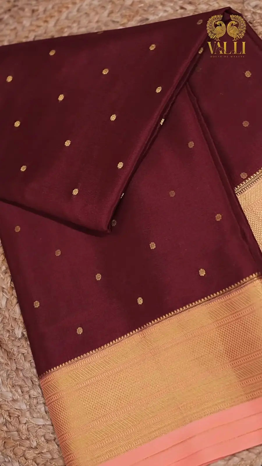 Pure Mysore Crepe Silk Saree Maroon + peach 