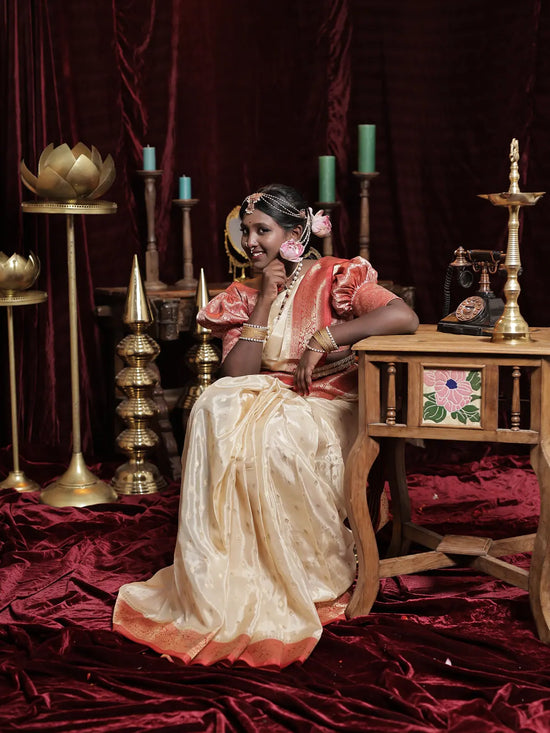 Crimson red and ivory satin banarasi saree