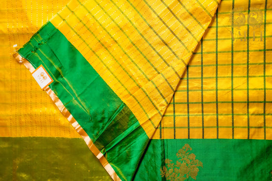 Pure Katan Banarasi Silk Saree with Kanchipuram Checks Pattern yellow 
