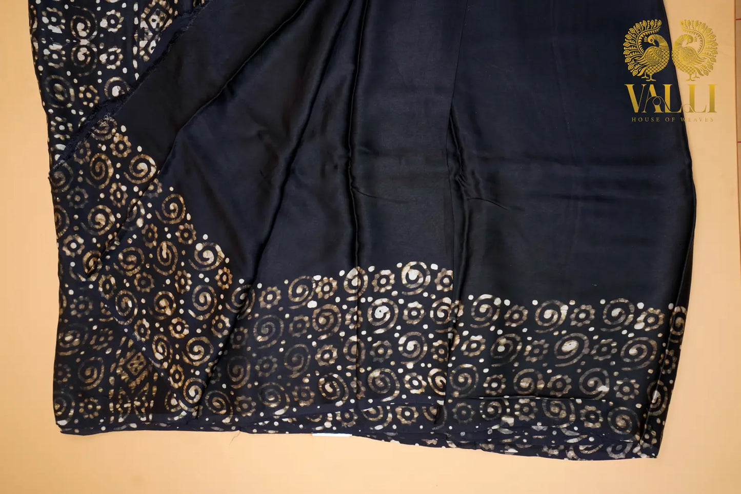 Black Batik Satin Modal Saree – Batik Printed Pallu with Matching Blouse