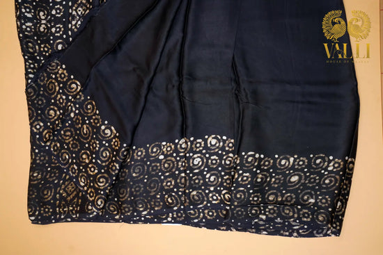 Black Batik Satin Modal Saree – Batik Printed Pallu with Matching Blouse