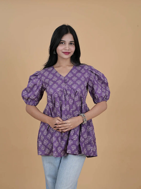 Short Kurti -Alia Cut  Pure Cotton lavender