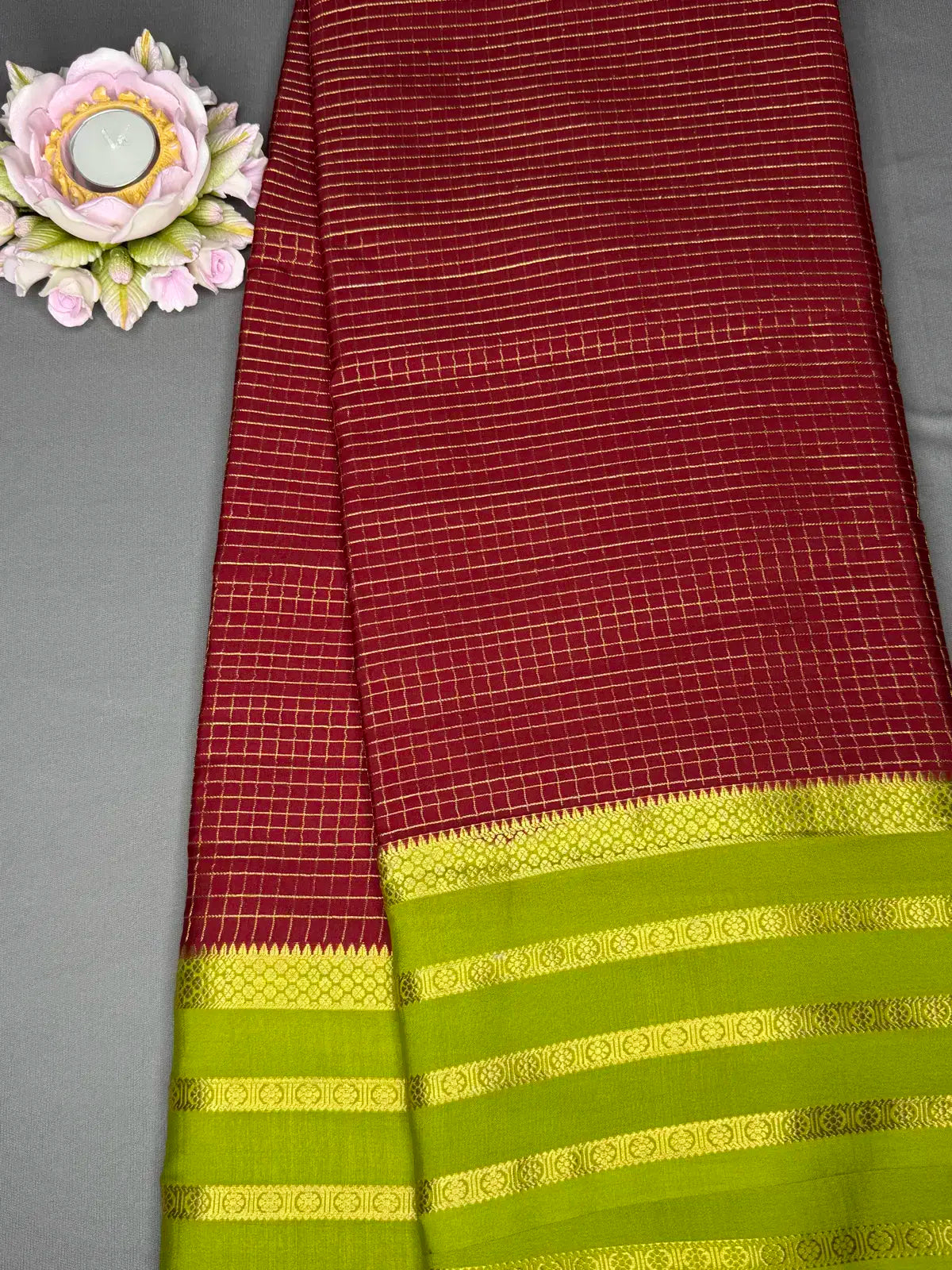 Harini checks pure crepe maroon 