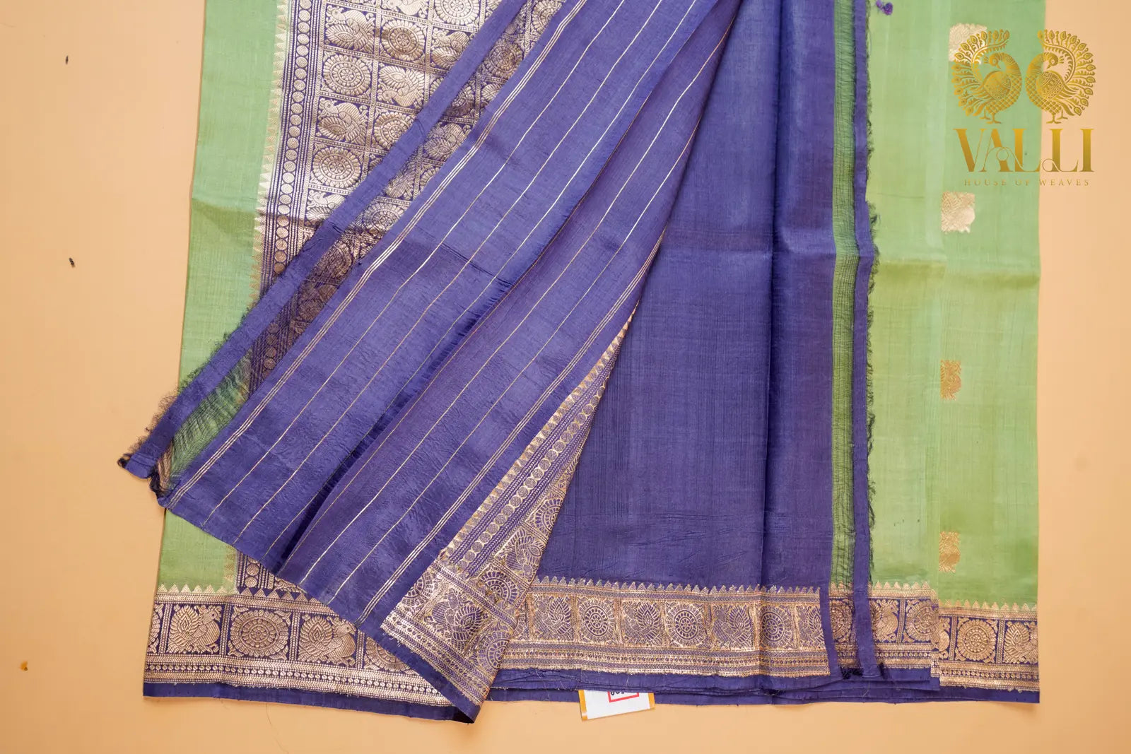 Pure Katan Banarasi Silk Saree – Elachi Green with Purple Border