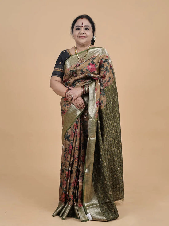Abi Floral Tussar Finish Digital Print Saree