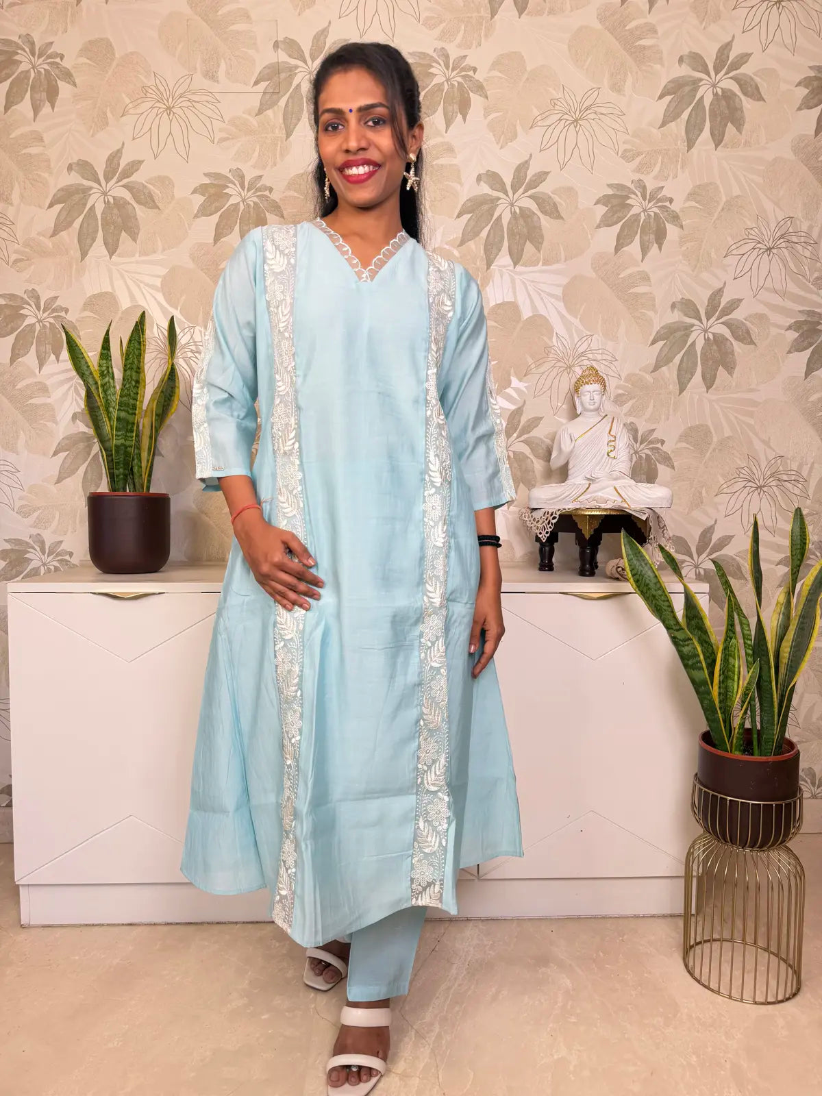 Light Blue Salwar Set with Embroidered Buti Motifs