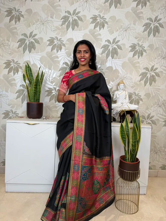Black Kani Silk Saree with Traditional Kani Weave
