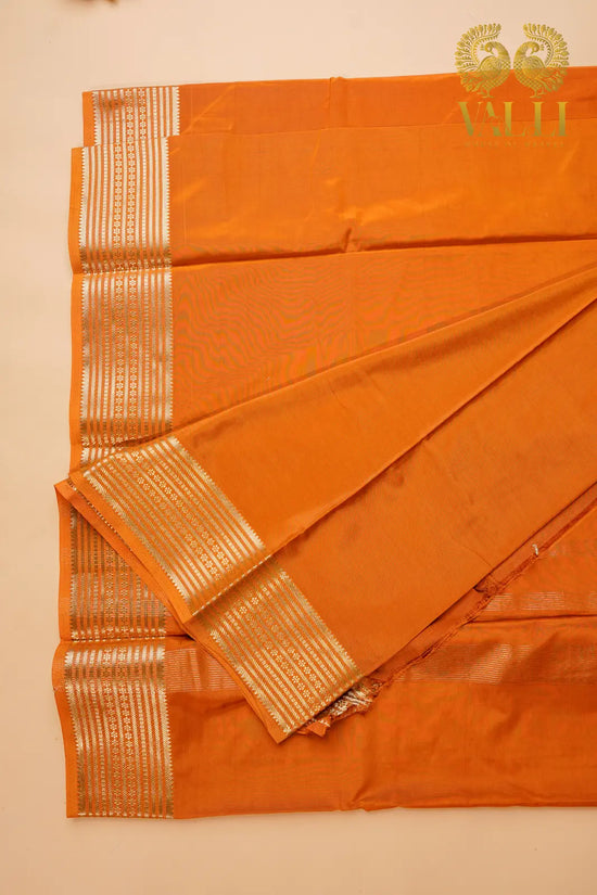 Sunset Orange Semi Crepe Silk Saree with potli Zari Border