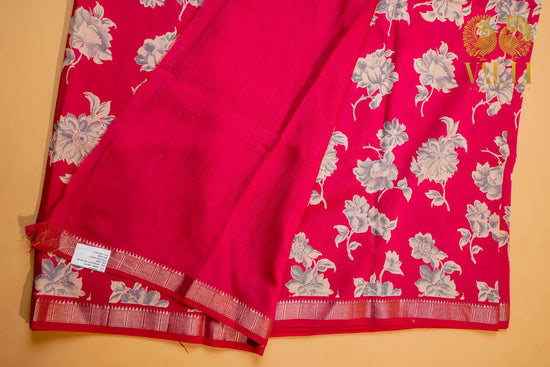 Pink Floral Cotton Saree 