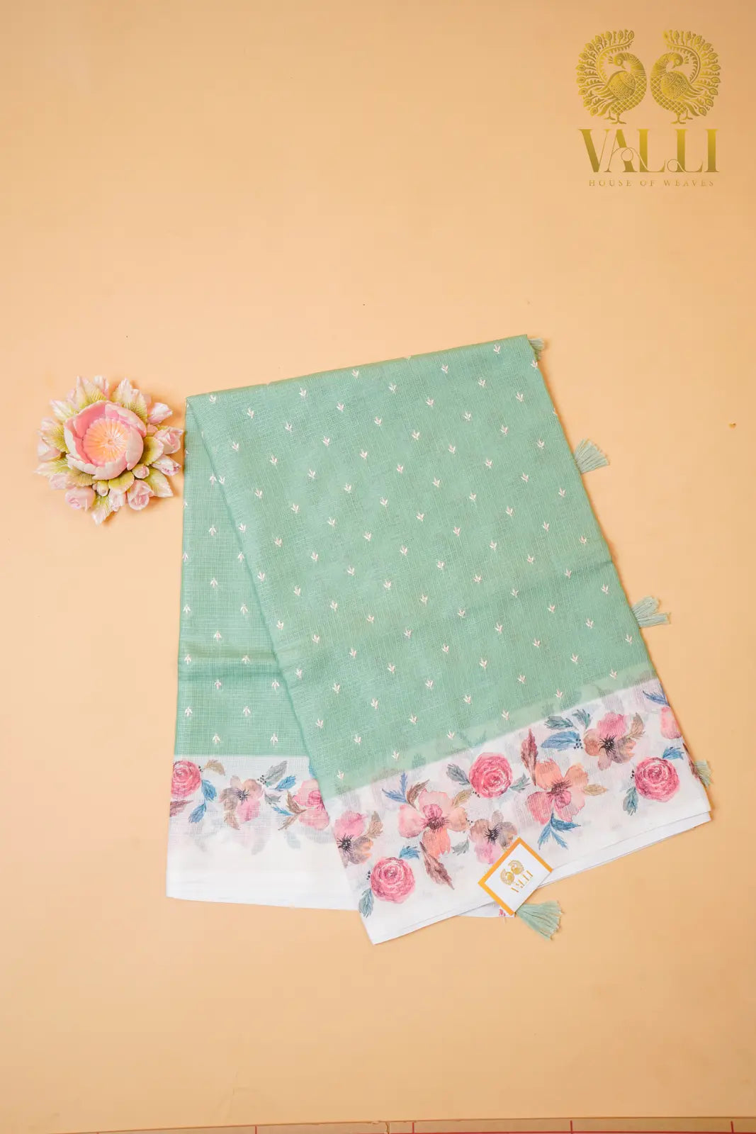 Mint Green Kota Saree with Digital Floral Border