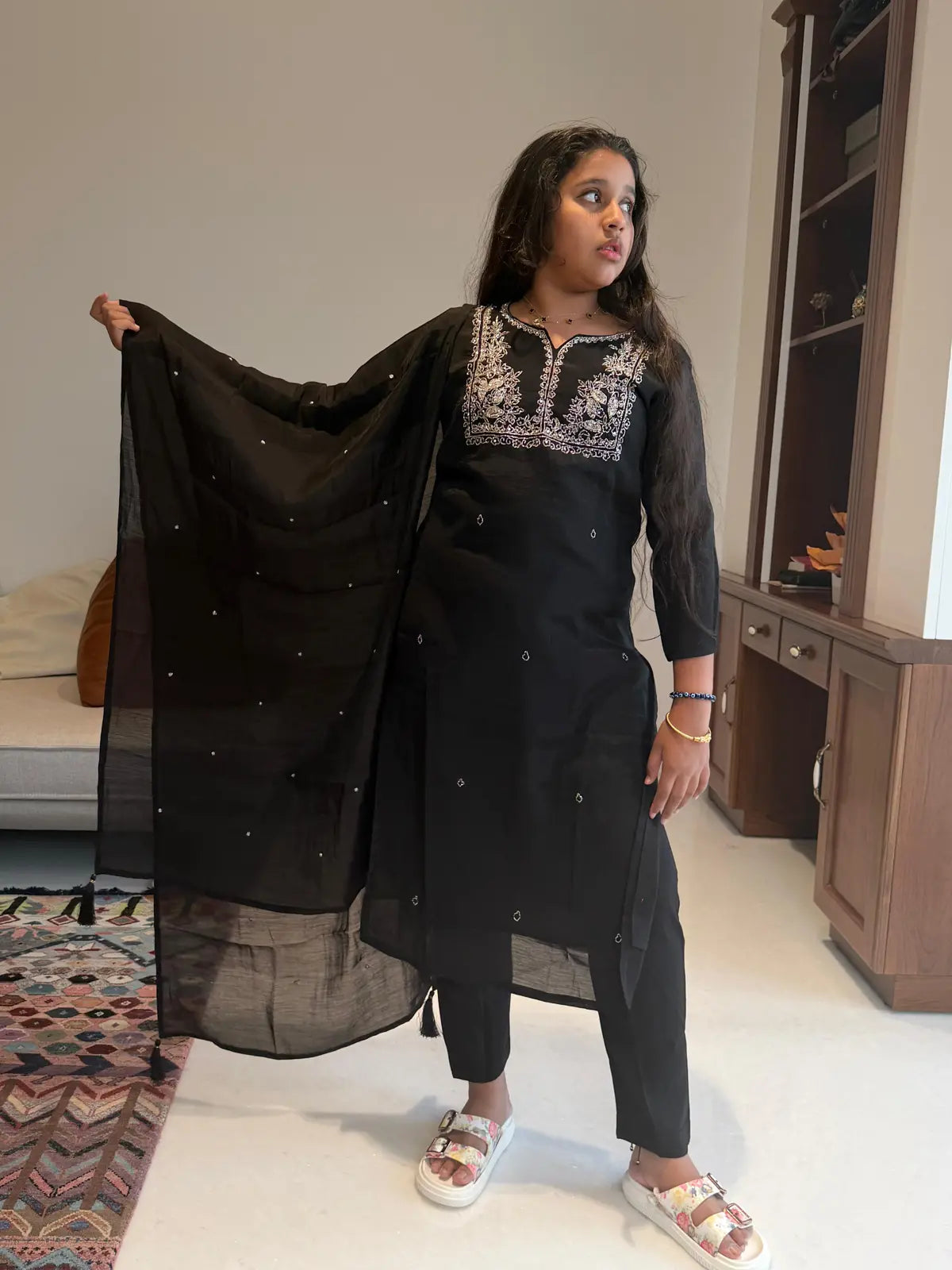 Black straight cut, Salwar set with crystal work