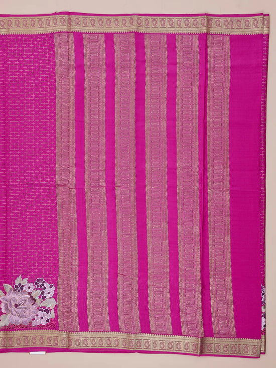Pure Crepe Silk – Rani Pink Embroidery