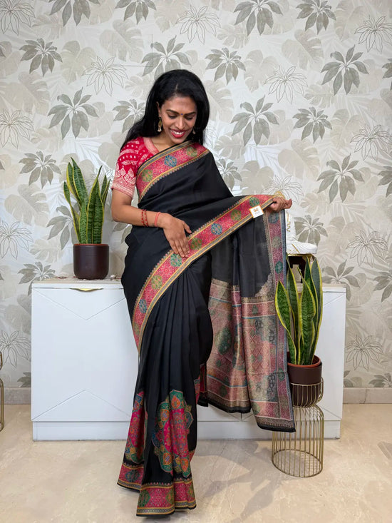 Black Kani Silk Saree with Traditional Kani Weave