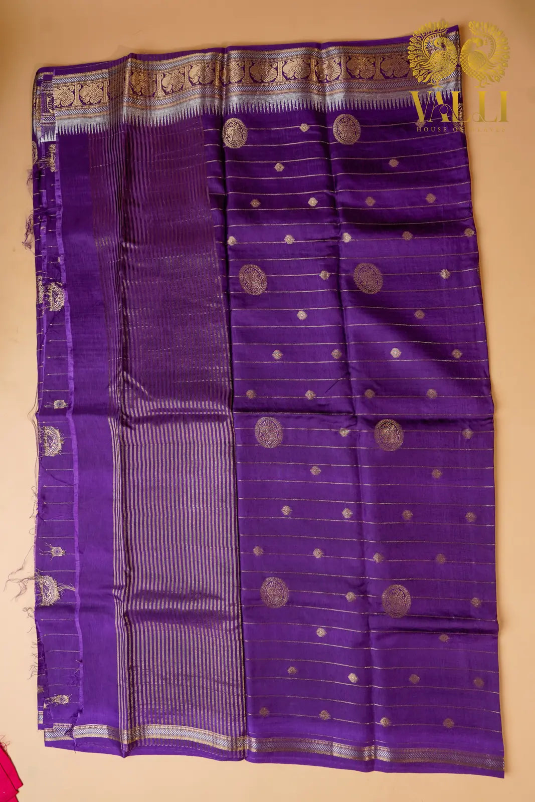 Contrast Zari Woven Silk Saree – Royal Purple with Red Blouse