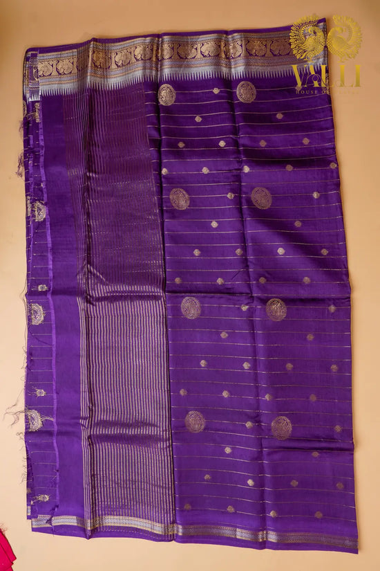 Contrast Zari Woven Silk Saree – Royal Purple with Red Blouse