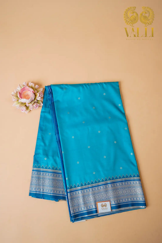 Teal  Blue Kanchi Soft Silk Saree with Contrast Dark Blue Border