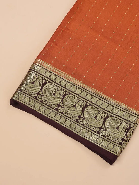 Annam Pure Crepe Silk Saree – Rust Orange