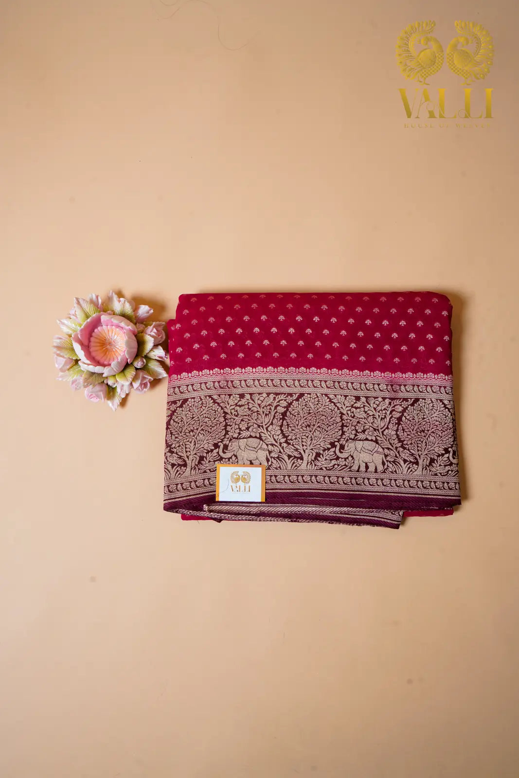 Khadi georgette saree dark pink with maroon 