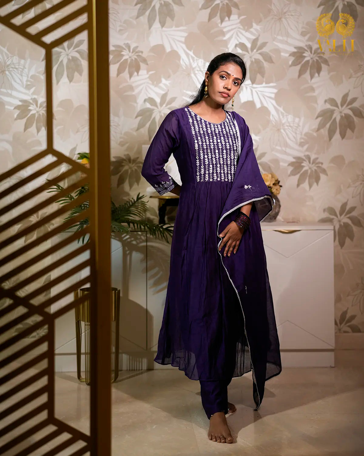 Purple rich mul mul salwar set A LINE pattern