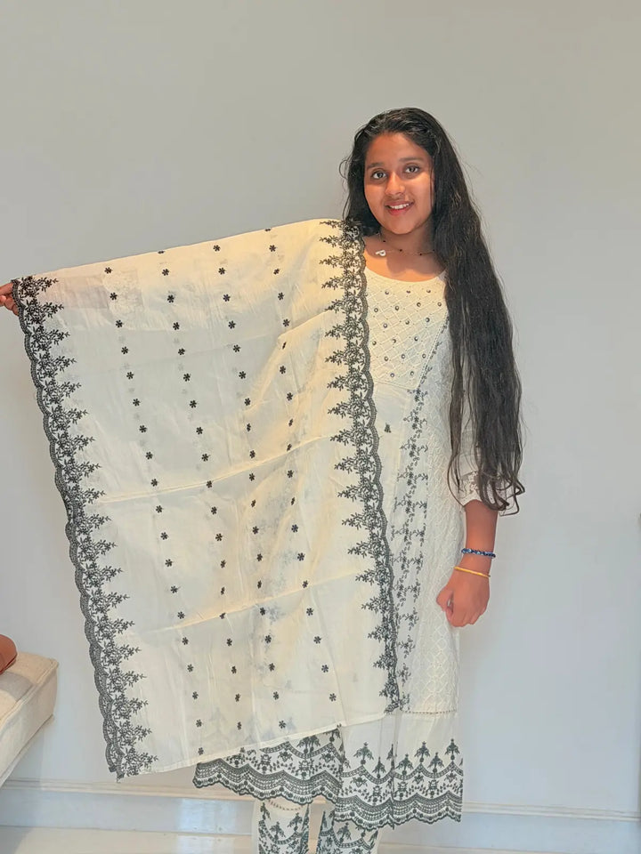 Pure cotton A line salwar  with embroidery and dupatta with scallop border