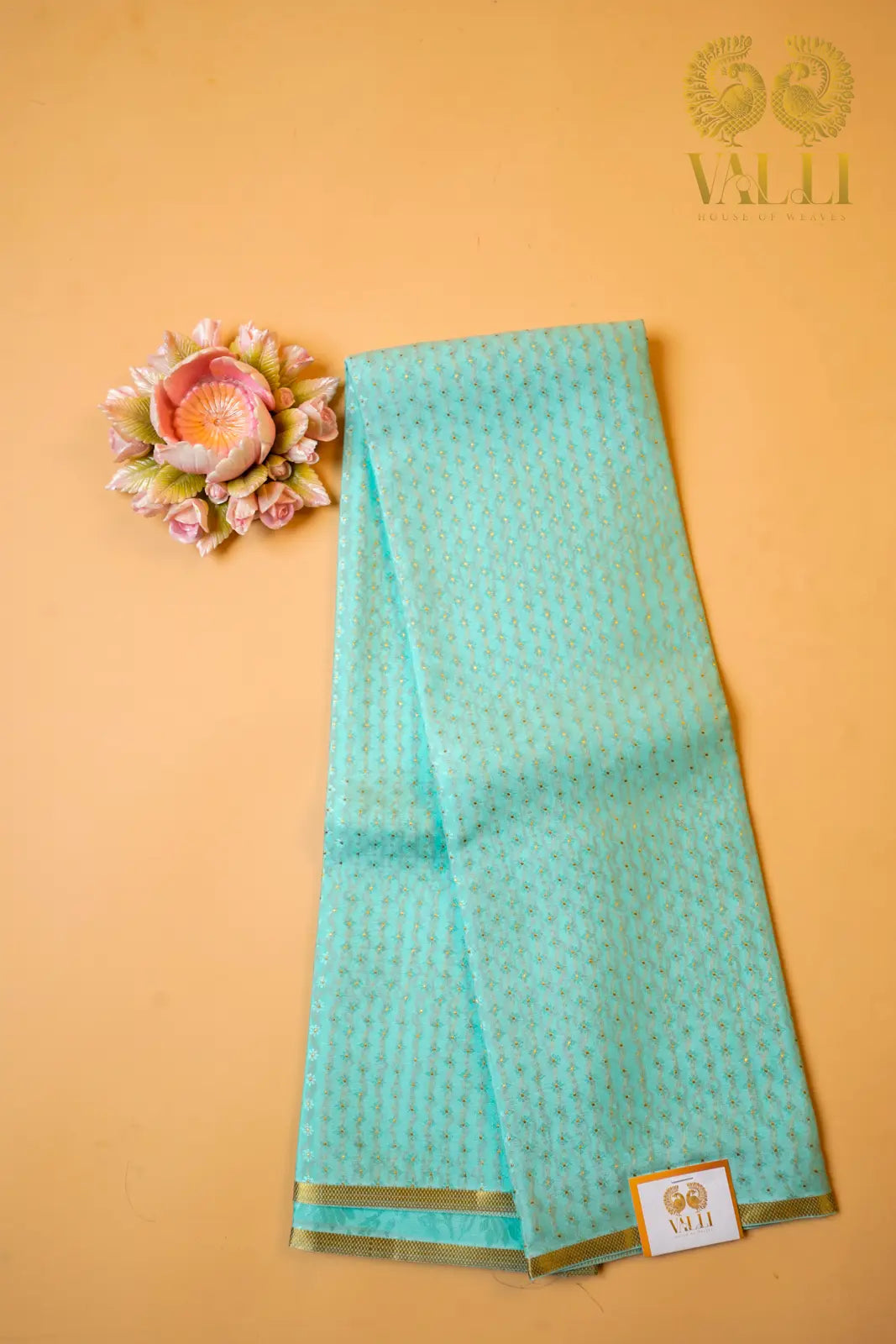 Lakshadeepam Butta Crepe Silk Saree – Sea Green with Brocade Blouse