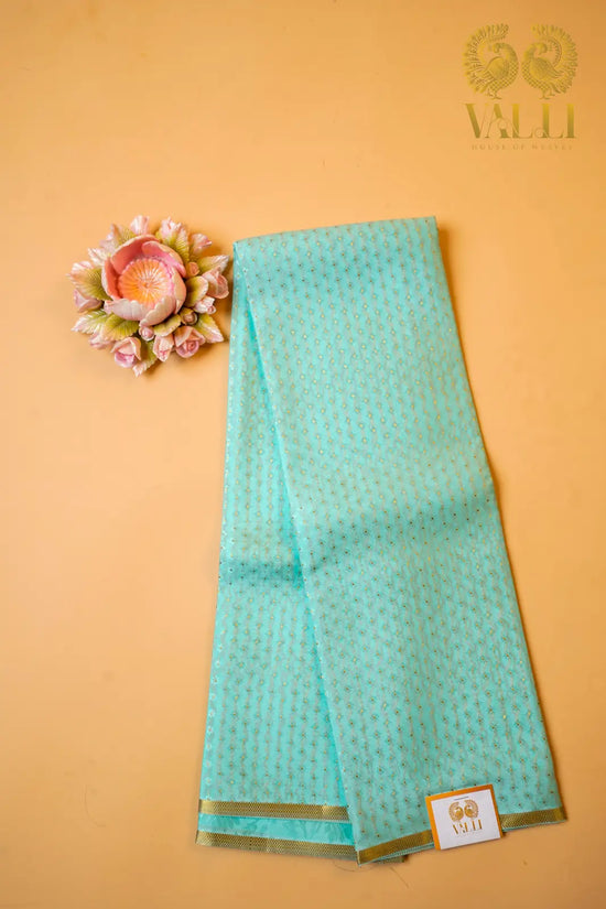 Lakshadeepam Butta Crepe Silk Saree – Sea Green with Brocade Blouse