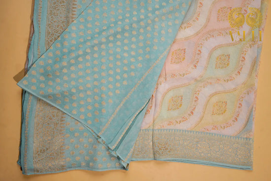 Pastel Wave Pattern Georgette Saree with Zari Butta Blouse