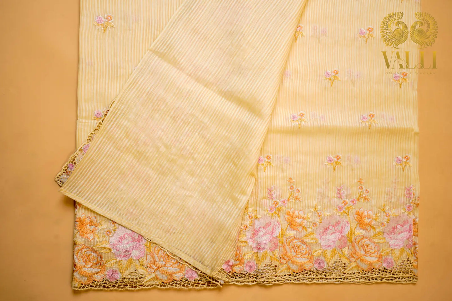 Pure Sandal Mul Organza Saree with Embroidery & Cutwork