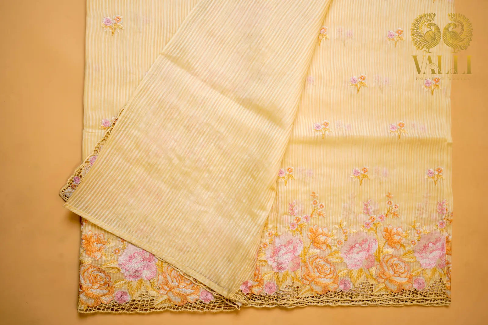 Pure Sandal Mul Organza Saree with Embroidery & Cutwork