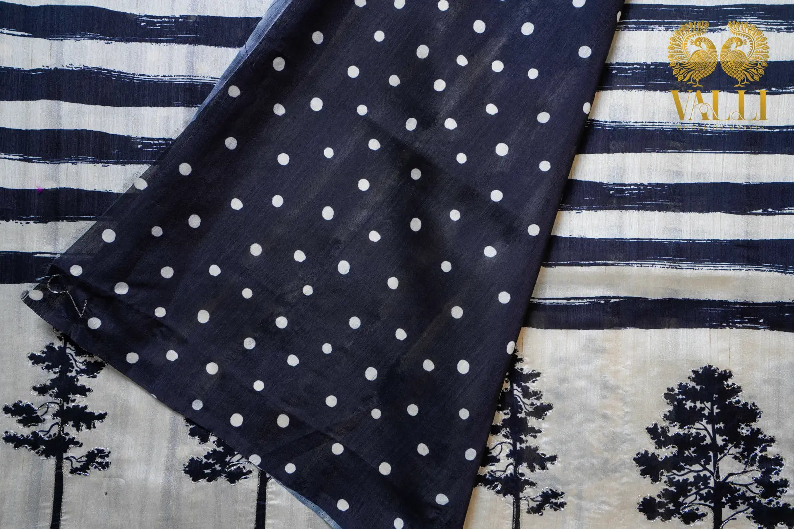 Tussar black and white stripes saree