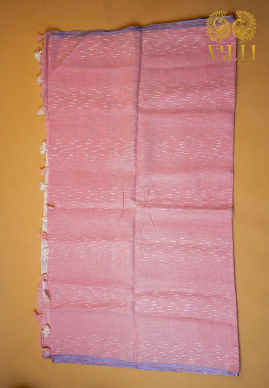 Baby Pink Linen Saree with White Linen Blouse
