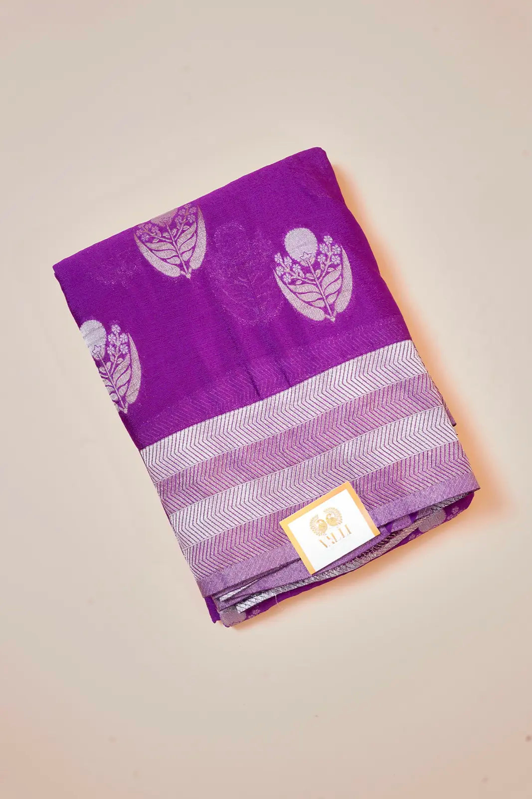Purple Tissue Silk Saree with Silver Zari Motifs