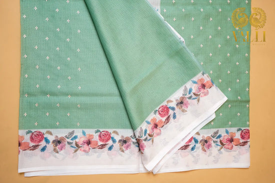 Mint Green Kota Saree with Digital Floral Border